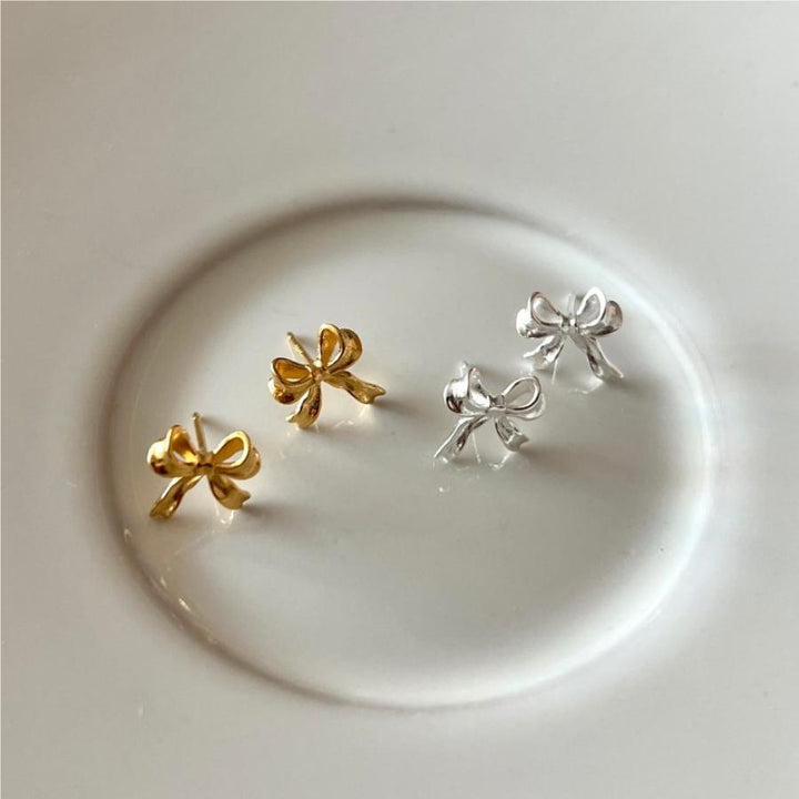 Sterling Silver Bow Knot Gold Plated Ear Studs