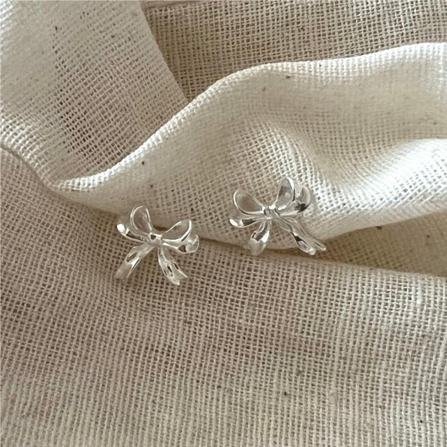 Sterling Silver Bow Knot Gold Plated Ear Studs