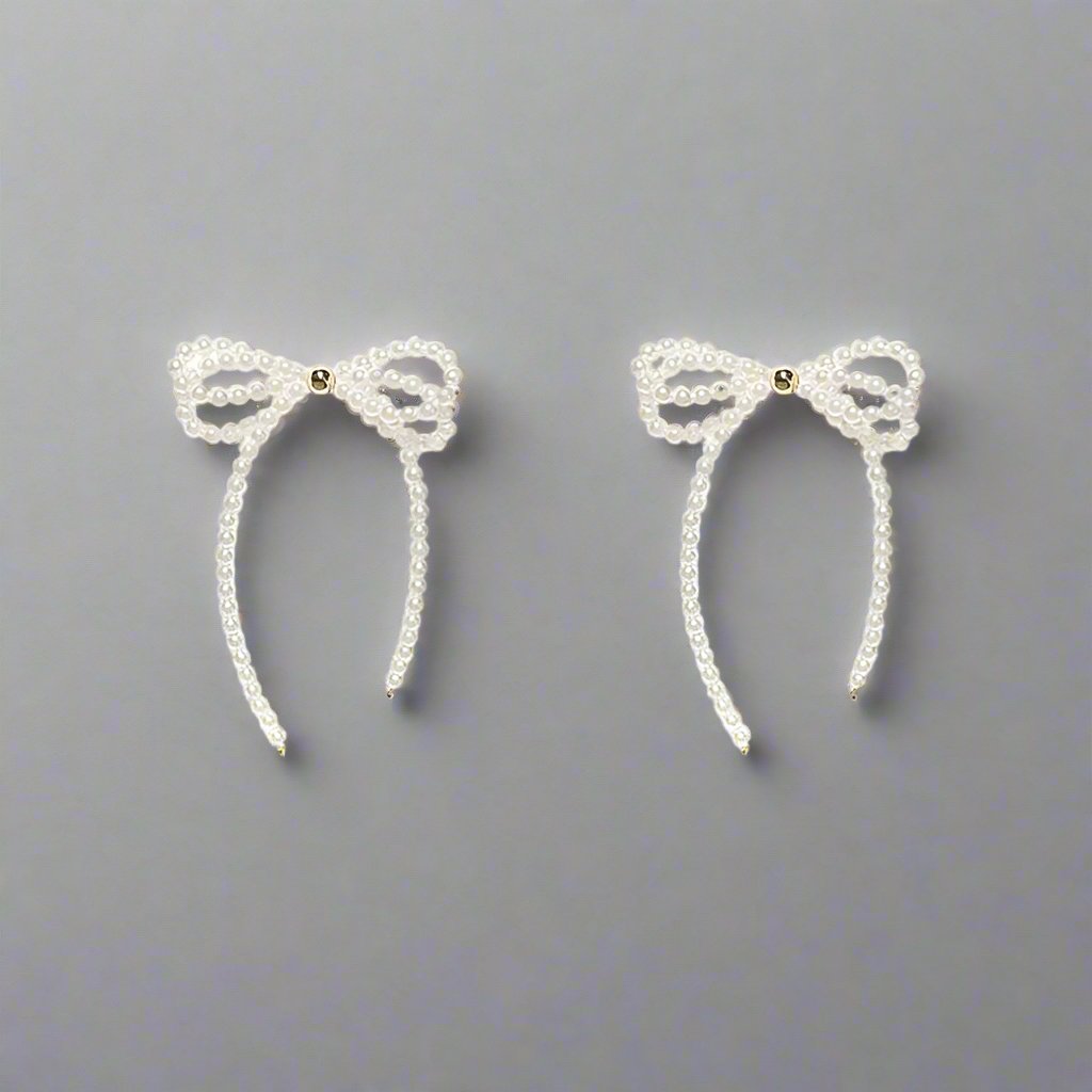 Elegant Bow Knot Beaded Alloy Drop Pearl Earrings