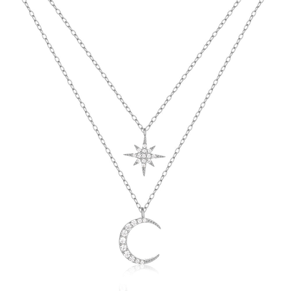 Cable Chain Gold Plating Inlay Star Moon Double Layer Necklaces