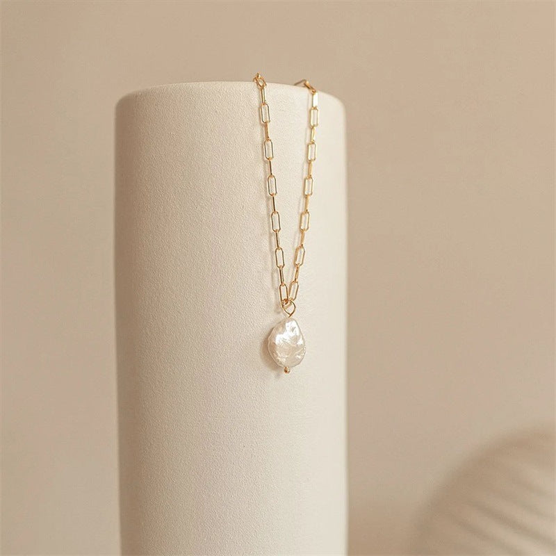 Freshwater Water Droplets Pearl Pendant Stainless Steel 14K Gold Plated Necklace