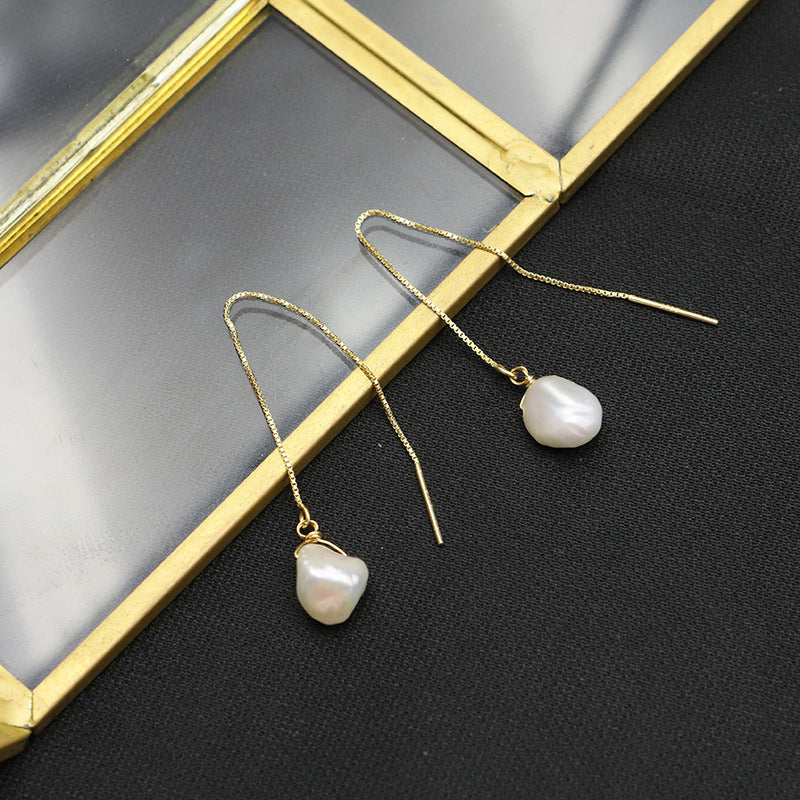 Vintage Style Freshwater Pearl 18k Gold Plated Drop Earrings