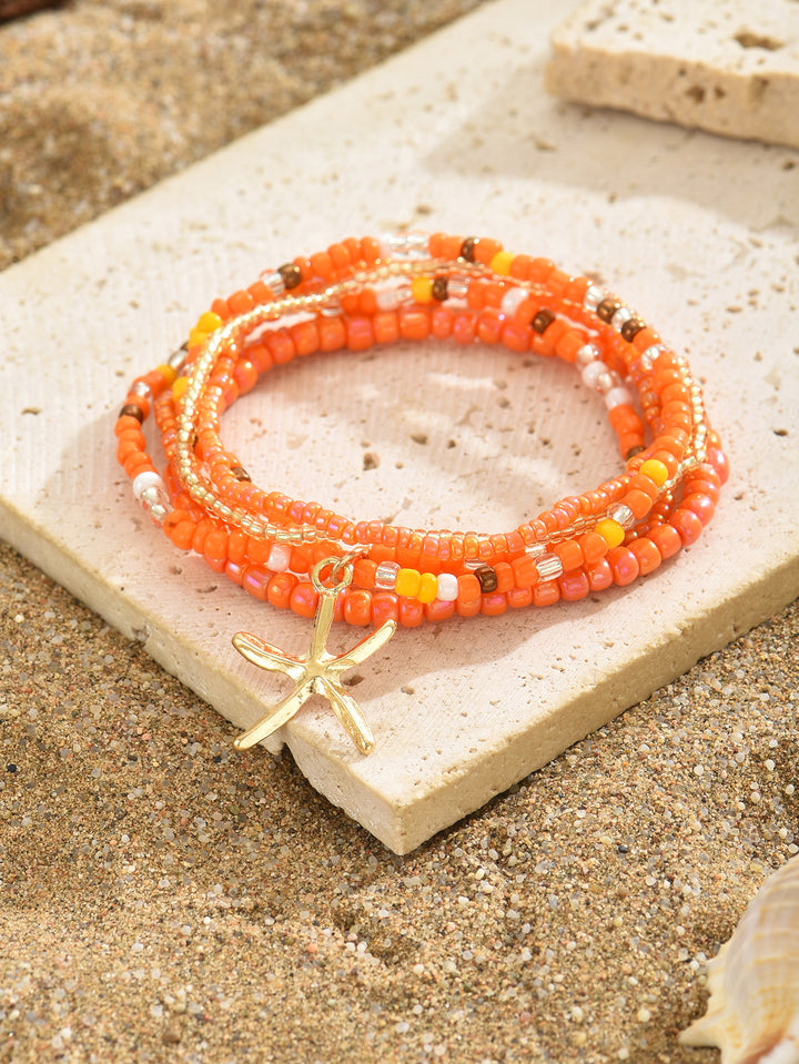 Beach Starfish Elastic String Seed Bead Zinc Alloy Beaded Anklet