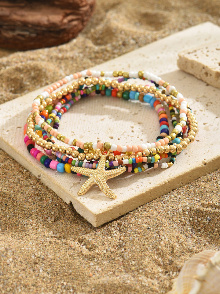 Beach Starfish Elastic String Seed Bead Zinc Alloy Beaded Anklet