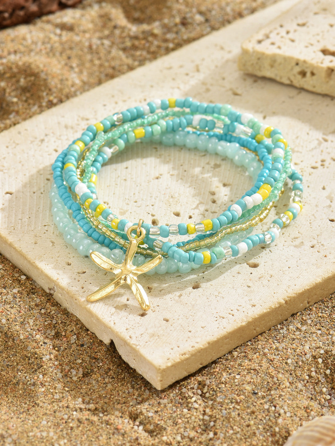 Beach Starfish Elastic String Seed Bead Zinc Alloy Beaded Anklet