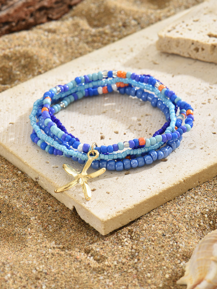 Beach Starfish Elastic String Seed Bead Zinc Alloy Beaded Anklet