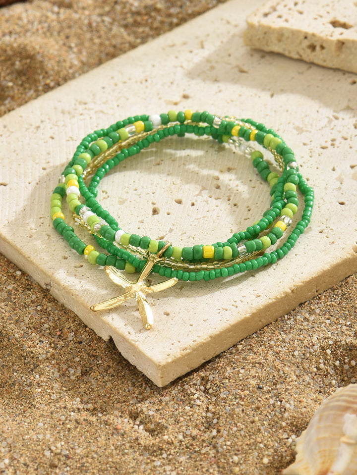 Beach Starfish Elastic String Seed Bead Zinc Alloy Beaded Anklet