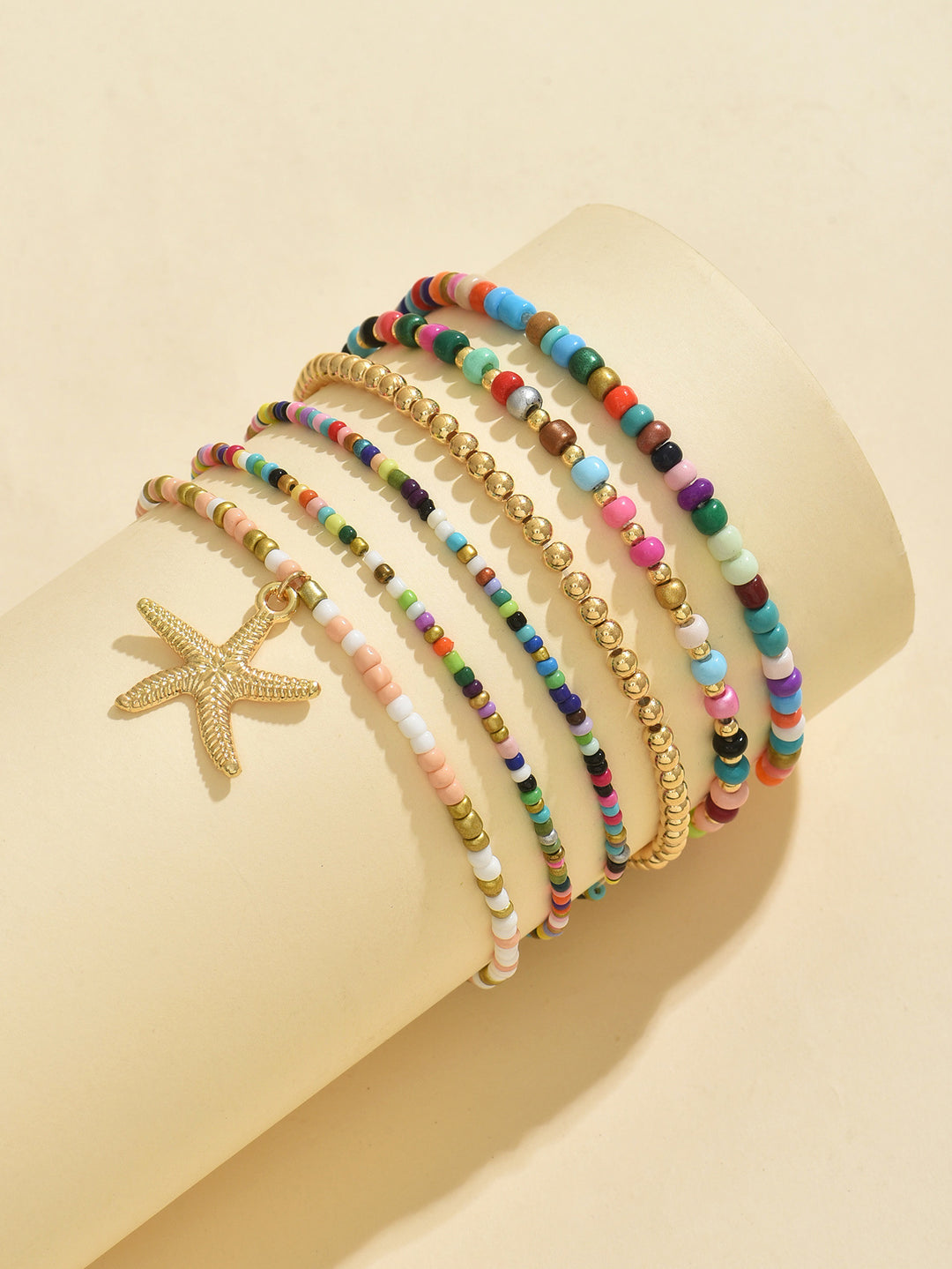 Beach Starfish Elastic String Seed Bead Zinc Alloy Beaded Anklet