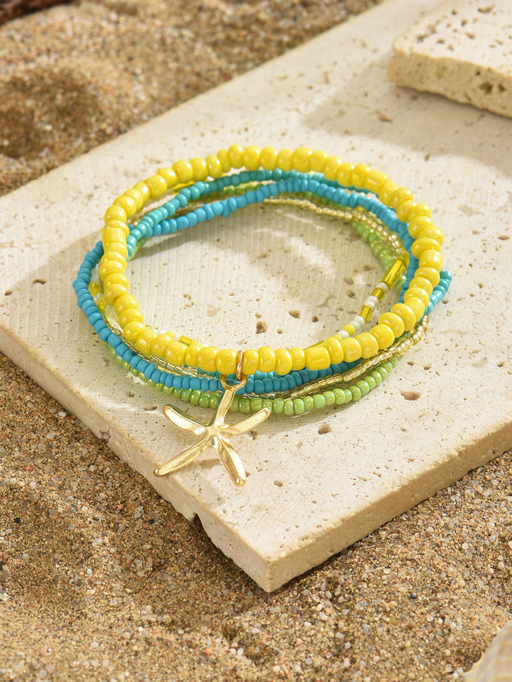 Beach Starfish Elastic String Seed Bead Zinc Alloy Beaded Anklet