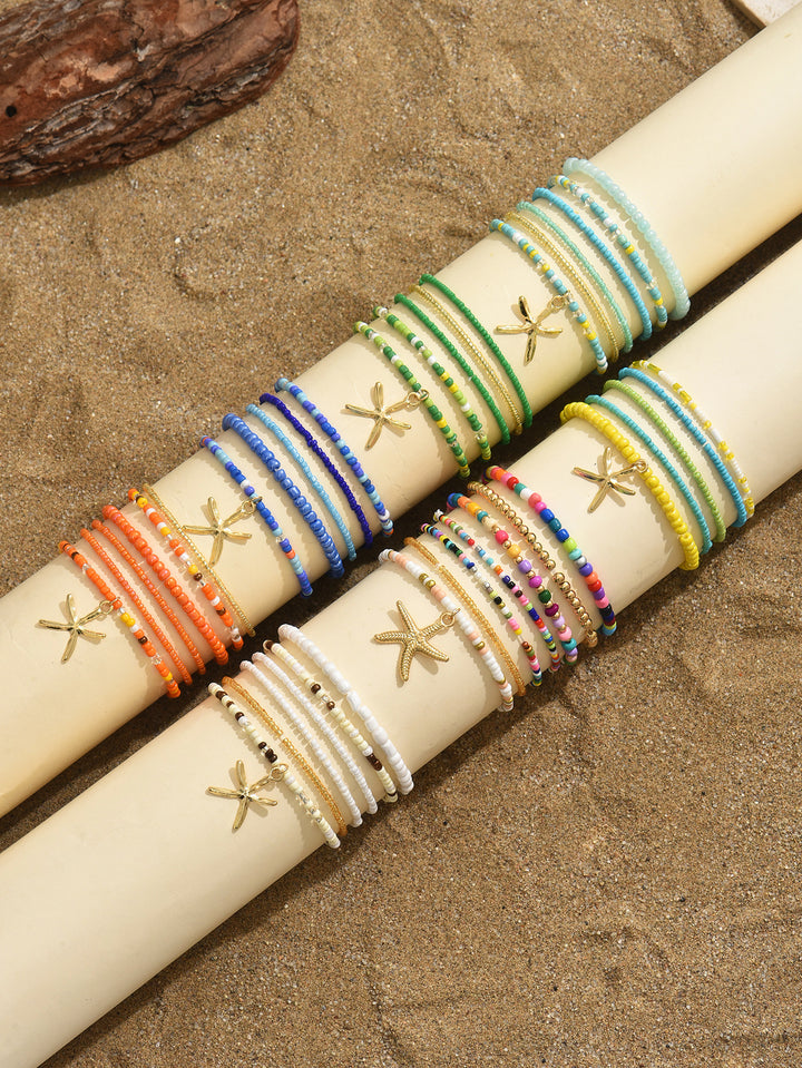 Beach Starfish Elastic String Seed Bead Zinc Alloy Beaded Anklet