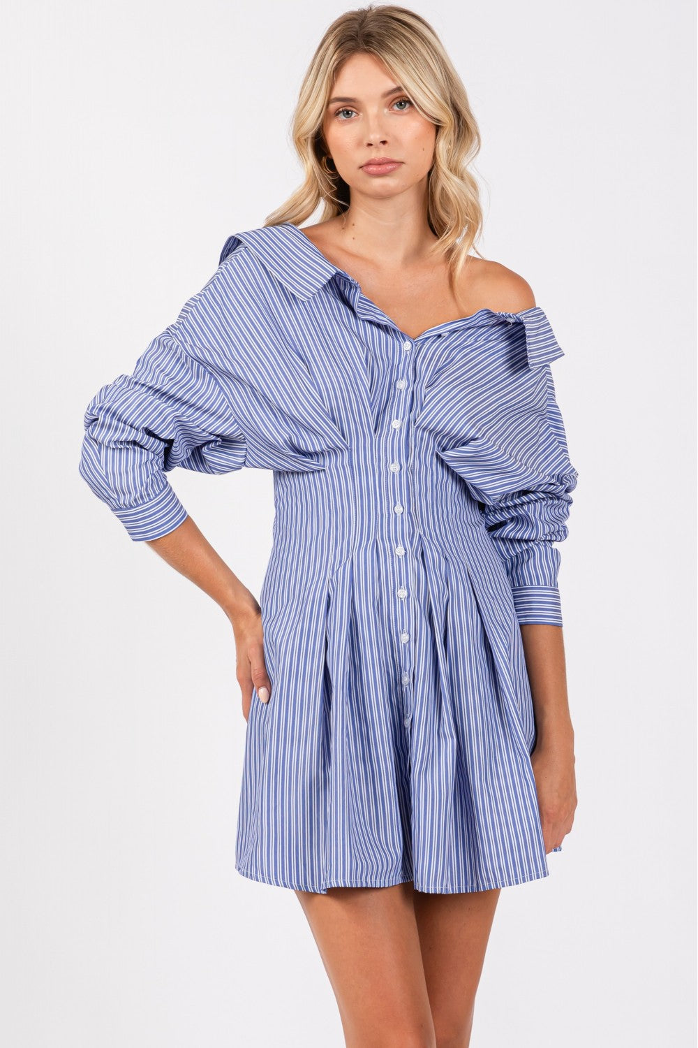 Back corset striped shirt dress