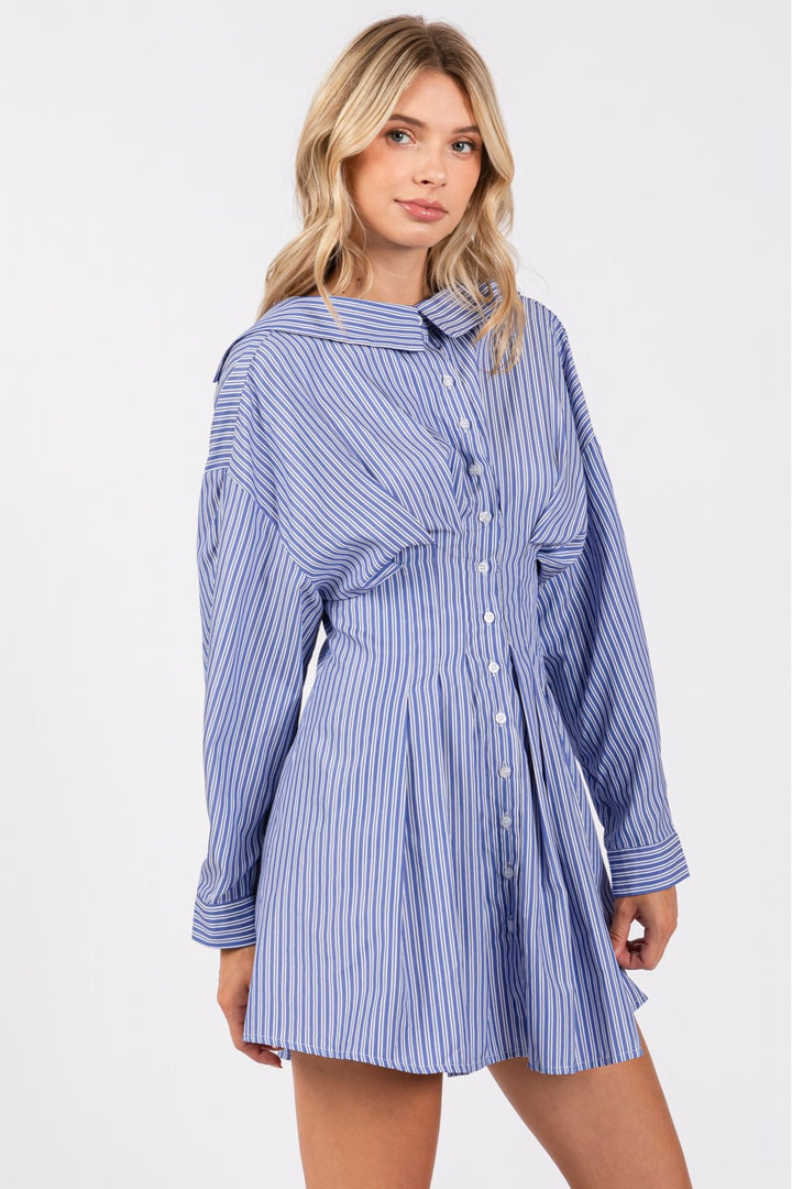 Back corset striped shirt dress