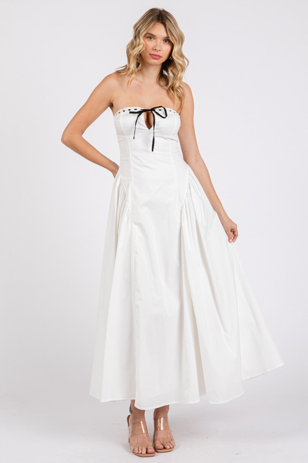 Black tie front criss cross lace-up maxi dress