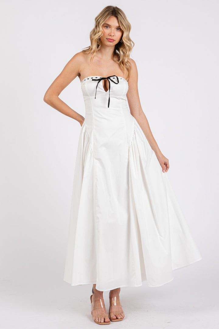 Black tie front criss cross lace-up maxi dress