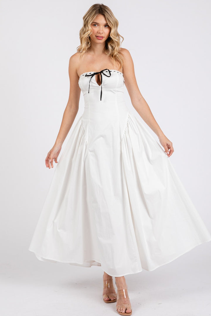 Black tie front criss cross lace-up maxi dress