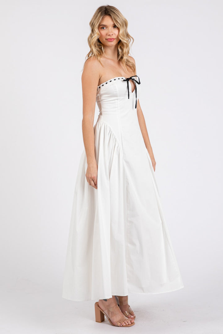 Black tie front criss cross lace-up maxi dress