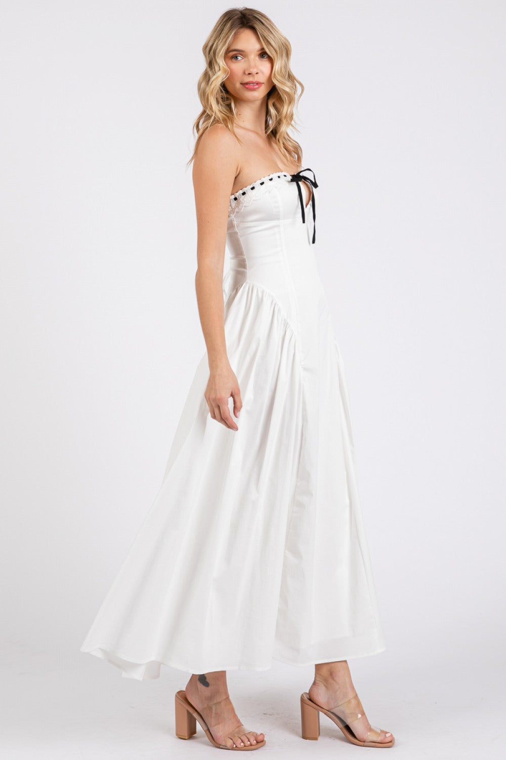 Black tie front criss cross lace-up maxi dress