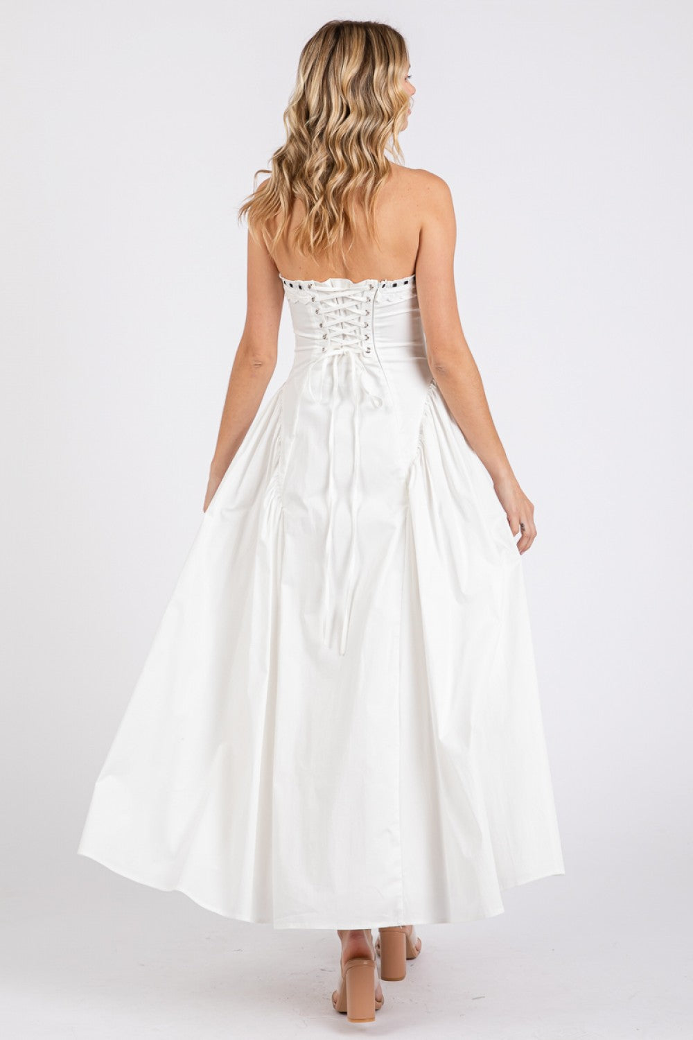 Black tie front criss cross lace-up maxi dress