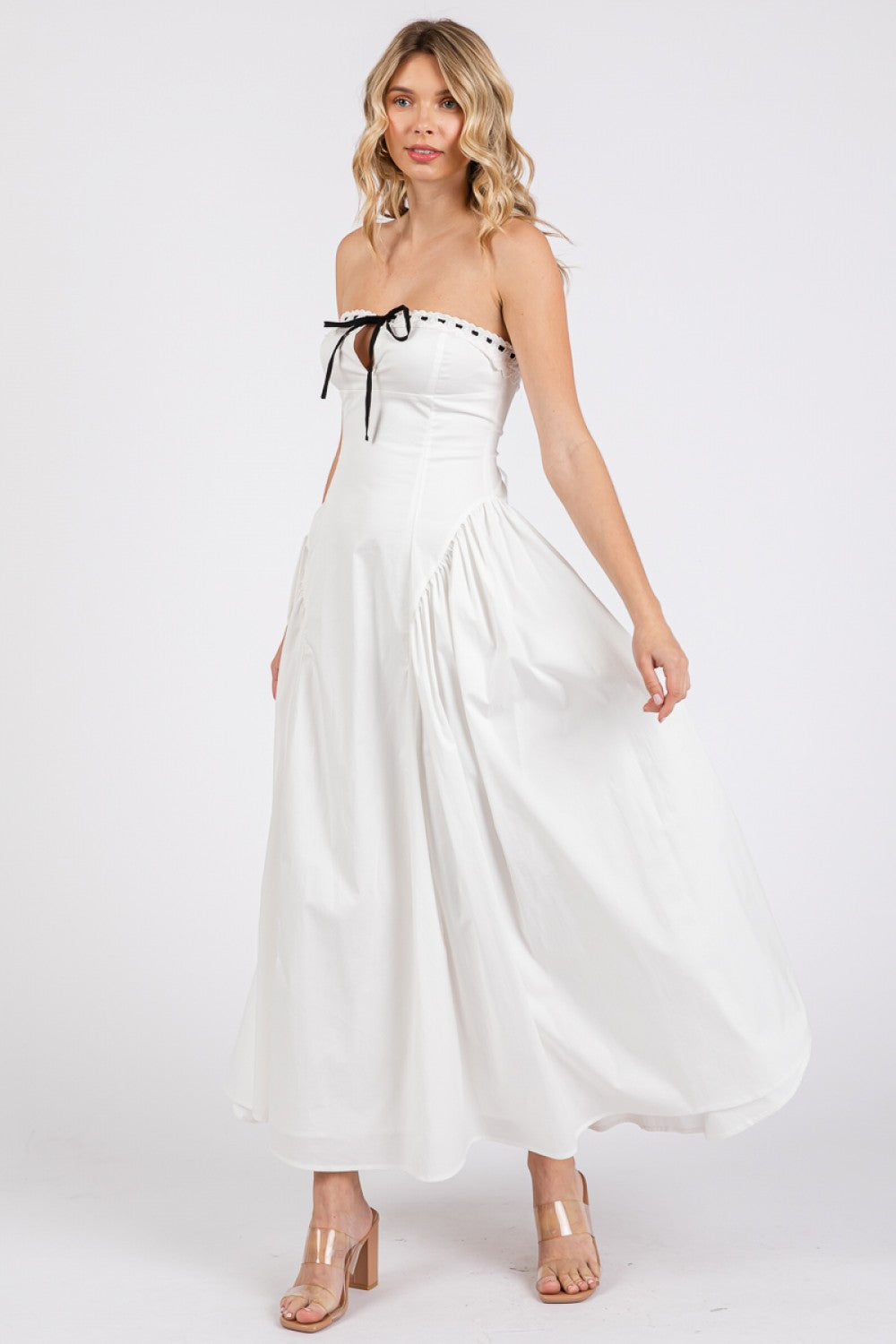 Black tie front criss cross lace-up maxi dress