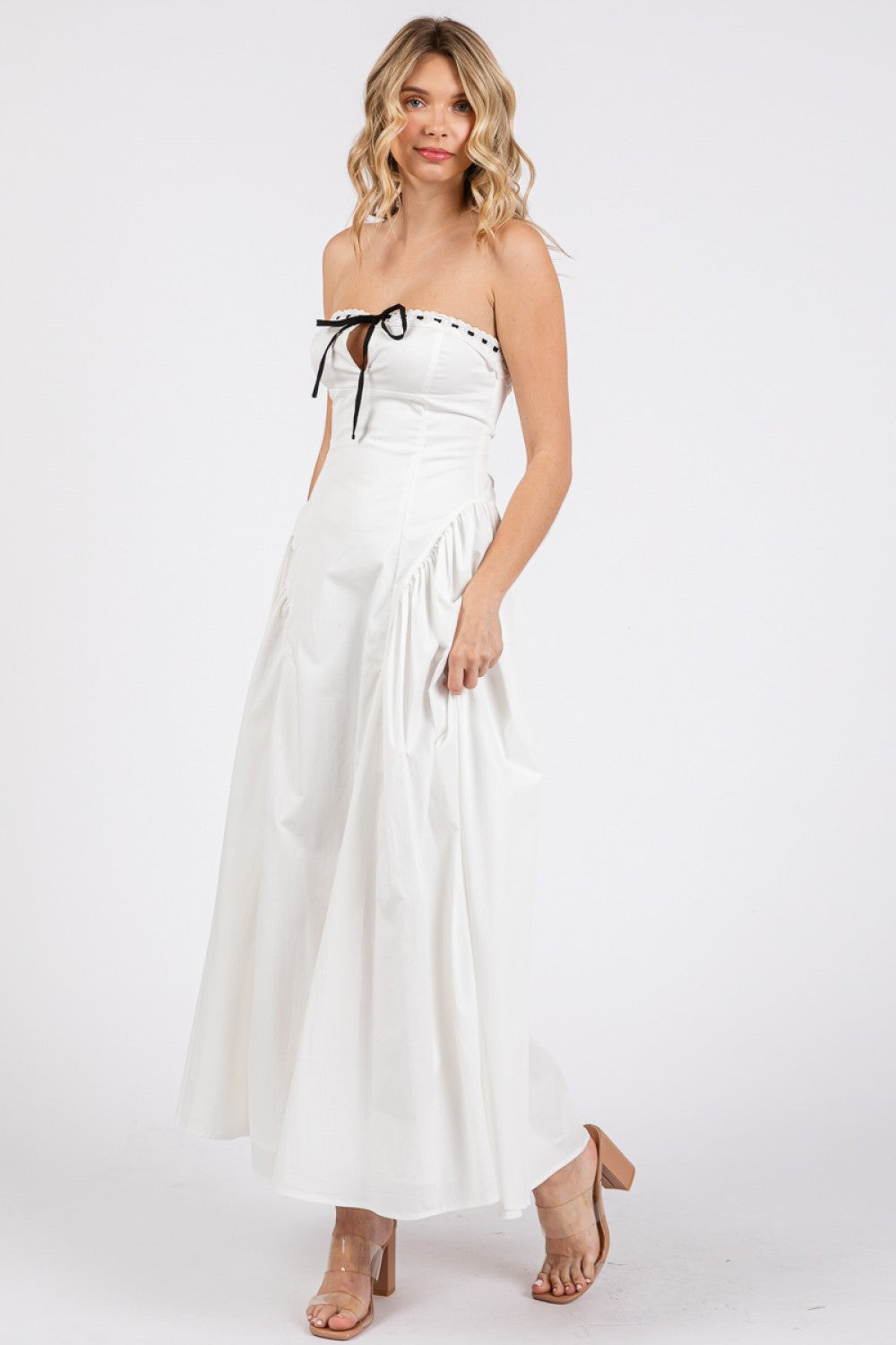 Black tie front criss cross lace-up maxi dress