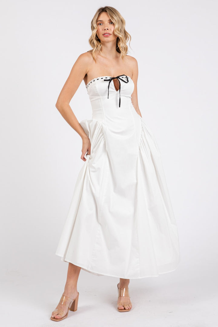 Black tie front criss cross lace-up maxi dress