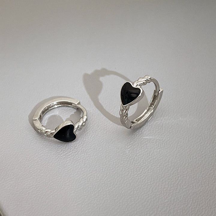 White Gold Plating Black Heart Earrings