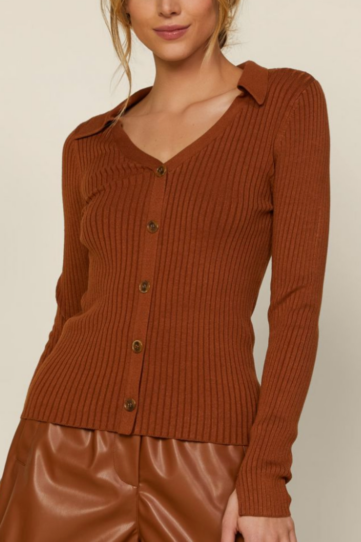 Long sleeve soft texture ribbed top